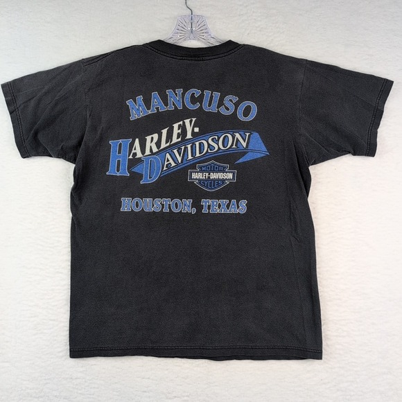VTG Harley Davidson T-Shirt Men's Medium Gray Mancuso Houston TX Holoubek USA - Picture 5 of 9